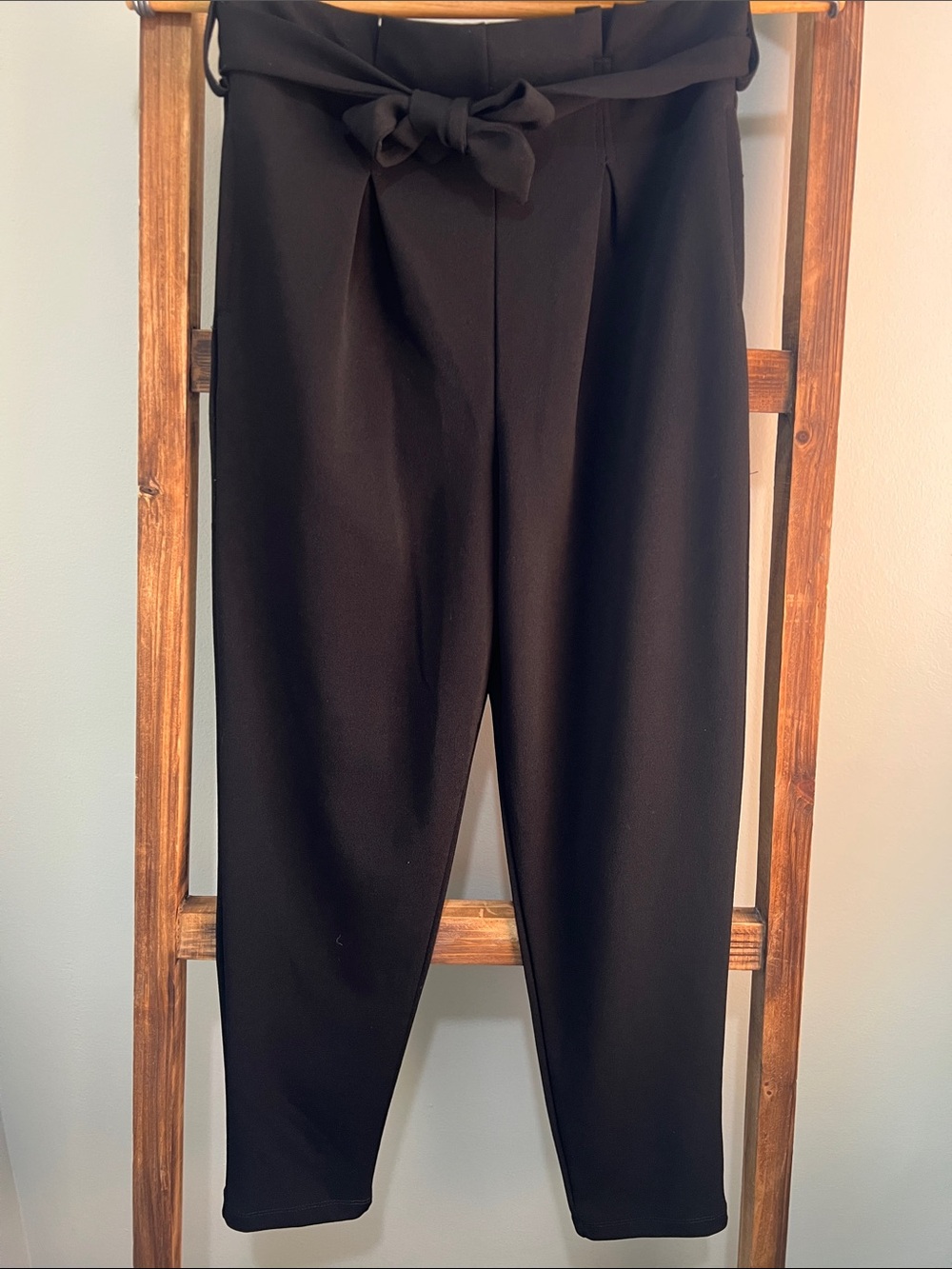 By & By Girls Tailored Black Pleated Tapered Pants with Self-Tie Belt